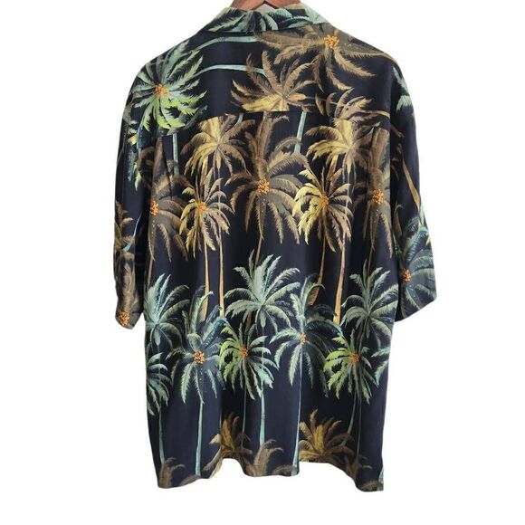 Tommy Bahama Shirt Mens XL Palm Tree Silk Camp Button Front Black Green - Picture 2 of 4